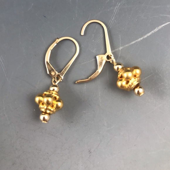 Delicate Dangle Gold Tone Leverback Ball Earrings - Picture 2 of 4